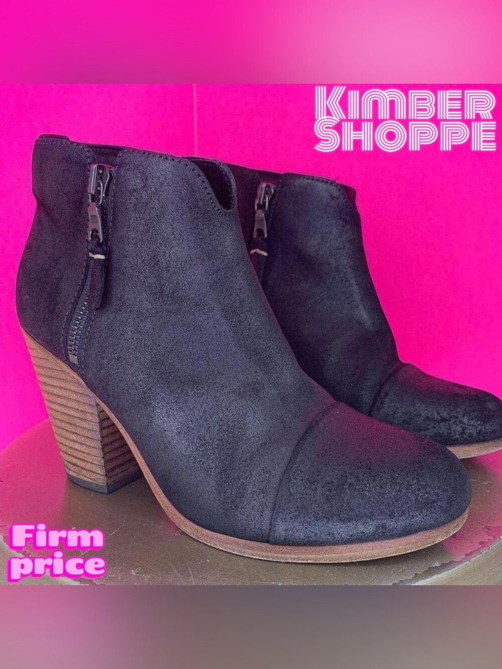 Rag & Bone Margot Black Waxed Suede Double Zipper Heeled Ankle Boot EU 36 UK 3